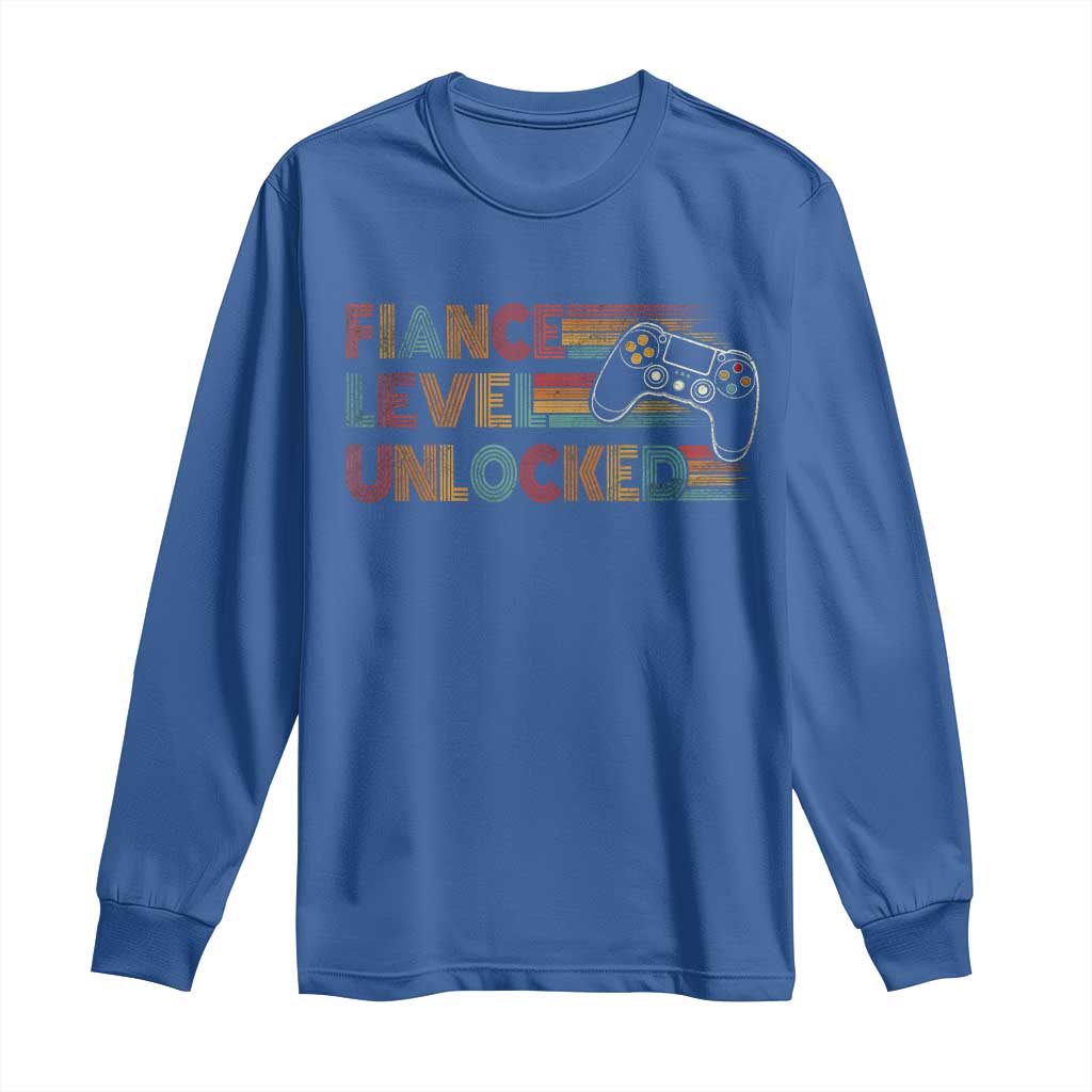 Fiance Level Unlocked Long Sleeve Shirt Retro Engaged Gifts For Him Gamer