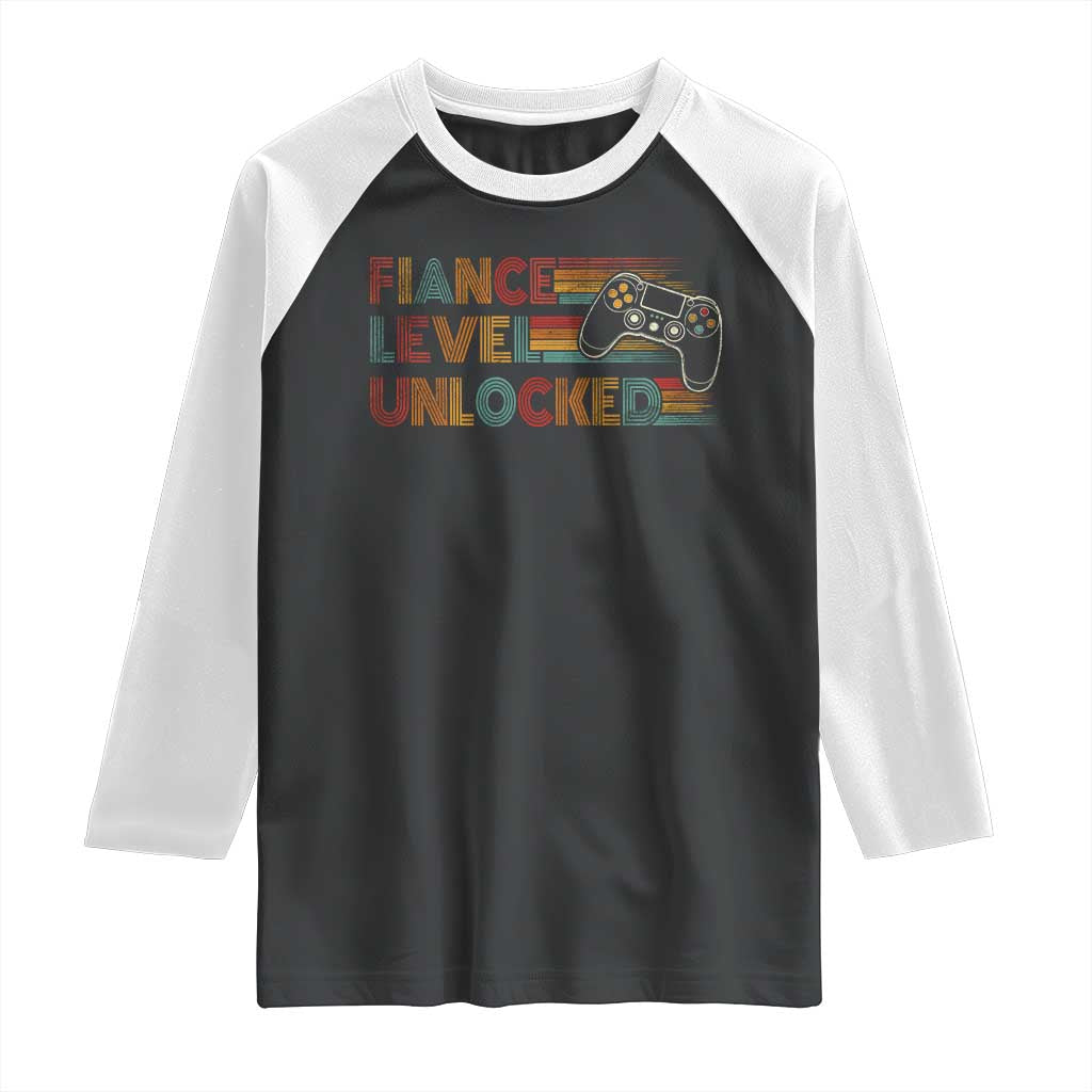 Fiance Level Unlocked Raglan Shirt Retro Engaged Gifts For Him Gamer