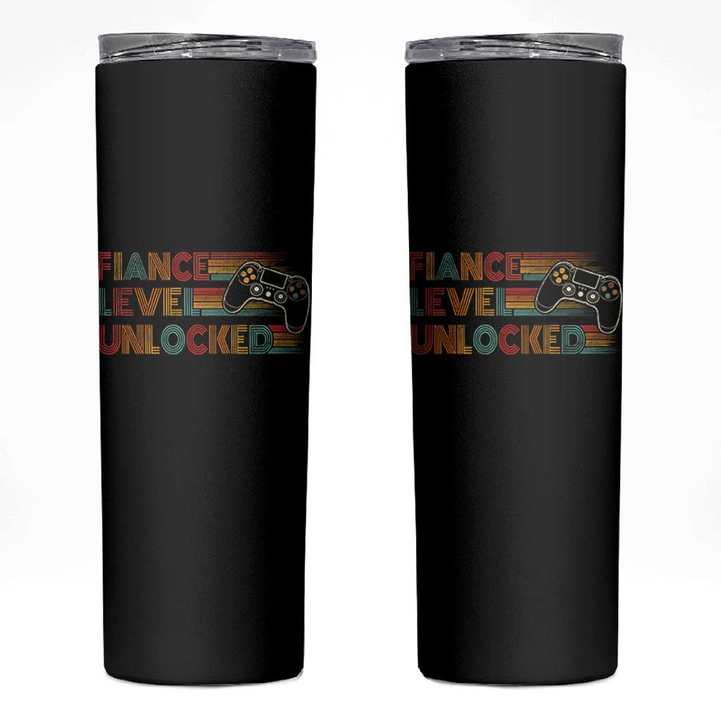 Fiance Level Unlocked Skinny Tumbler Retro Engaged Gifts For Him Gamer
