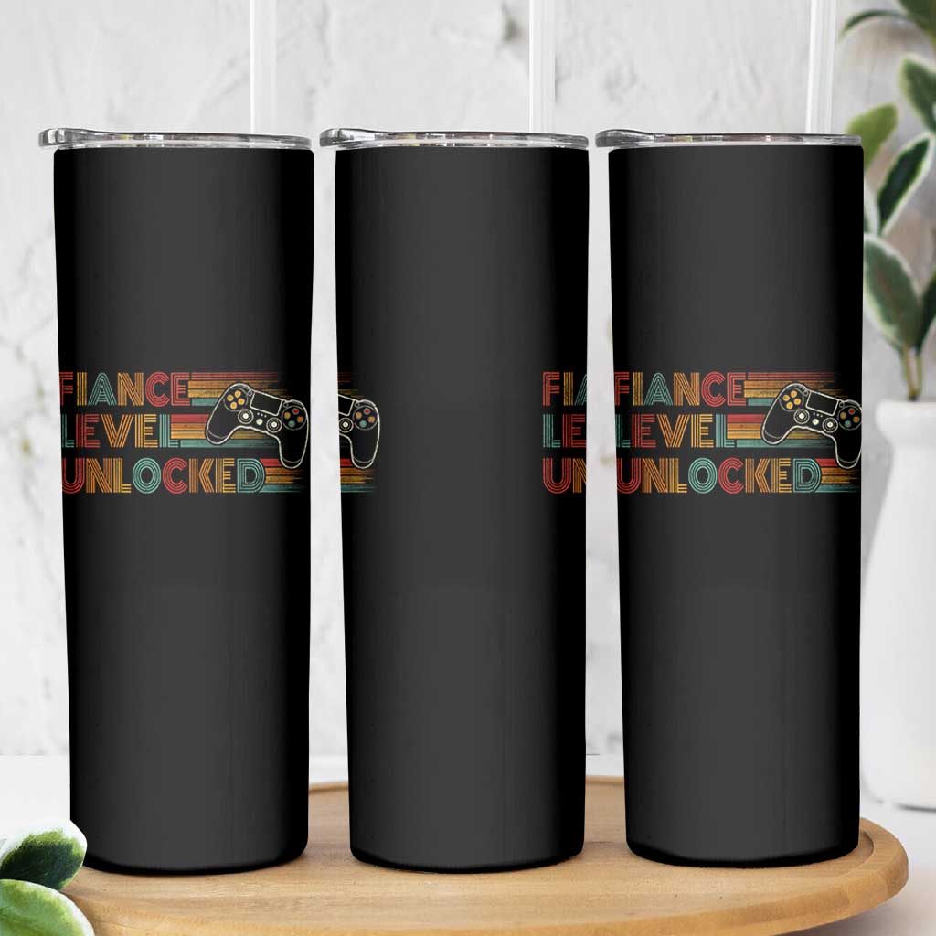 Fiance Level Unlocked Skinny Tumbler Retro Engaged Gifts For Him Gamer