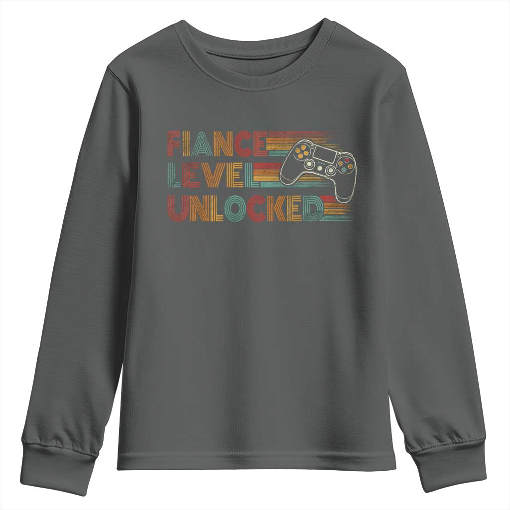 Fiance Level Unlocked Youth Sweatshirt Retro Engaged Gifts For Him Gamer