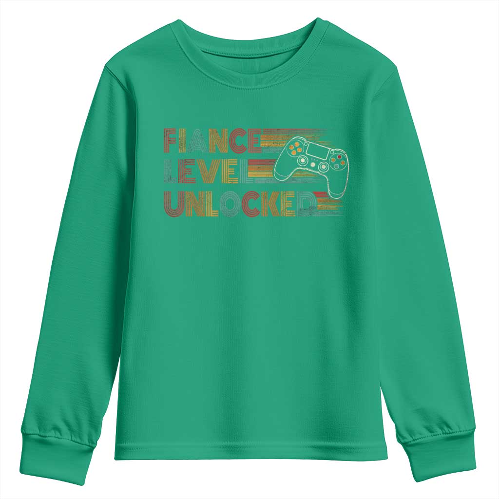 Fiance Level Unlocked Youth Sweatshirt Retro Engaged Gifts For Him Gamer