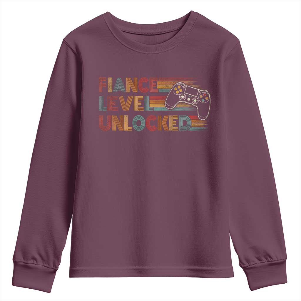 Fiance Level Unlocked Youth Sweatshirt Retro Engaged Gifts For Him Gamer