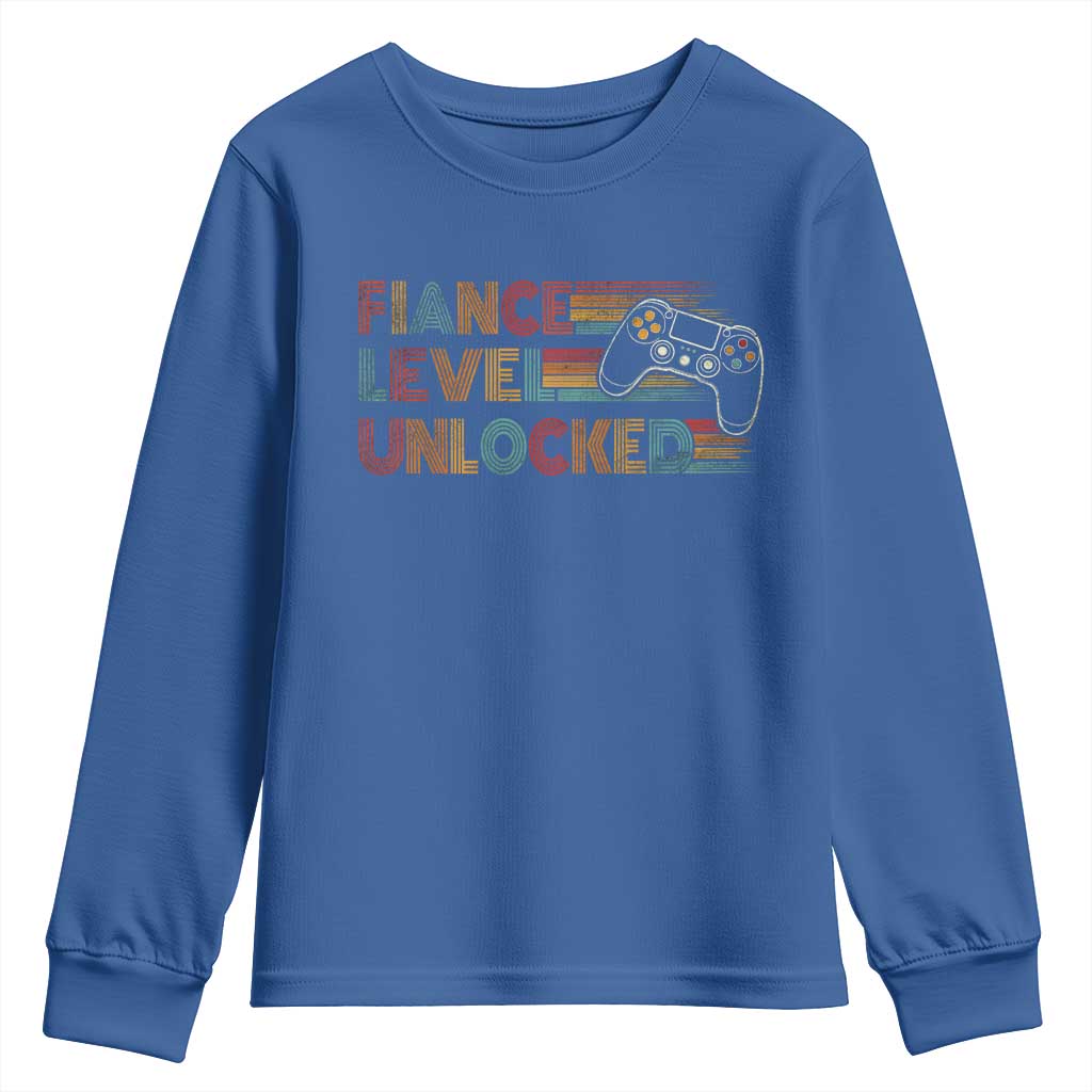 Fiance Level Unlocked Youth Sweatshirt Retro Engaged Gifts For Him Gamer