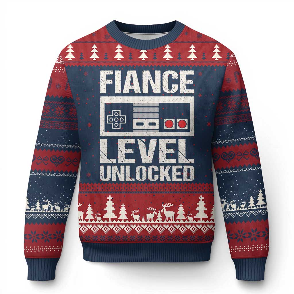 Leveled Fiance Unlocked Ugly Christmas Sweater Engagement Gift For Fiancé Bachelor Party