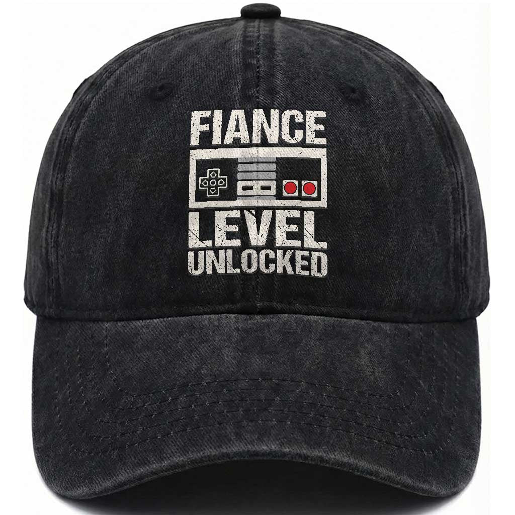 Leveled Fiance Unlocked Washed Cotton Baseball Cap Engagement Gift For Fiancé Bachelor Party