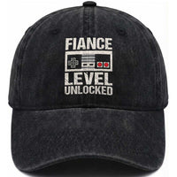 Leveled Fiance Unlocked Washed Cotton Baseball Cap Engagement Gift For Fiancé Bachelor Party
