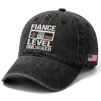 Leveled Fiance Unlocked Washed Cotton Baseball Cap Engagement Gift For Fiancé Bachelor Party