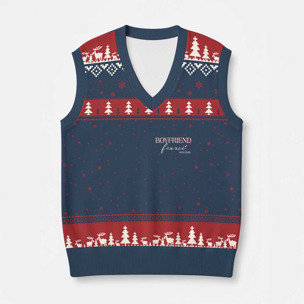 Personalized Fiance V-Neck Knit Sweater Vest Custom Date Boyfriend Engagement Gifts Future Mr and Mrs