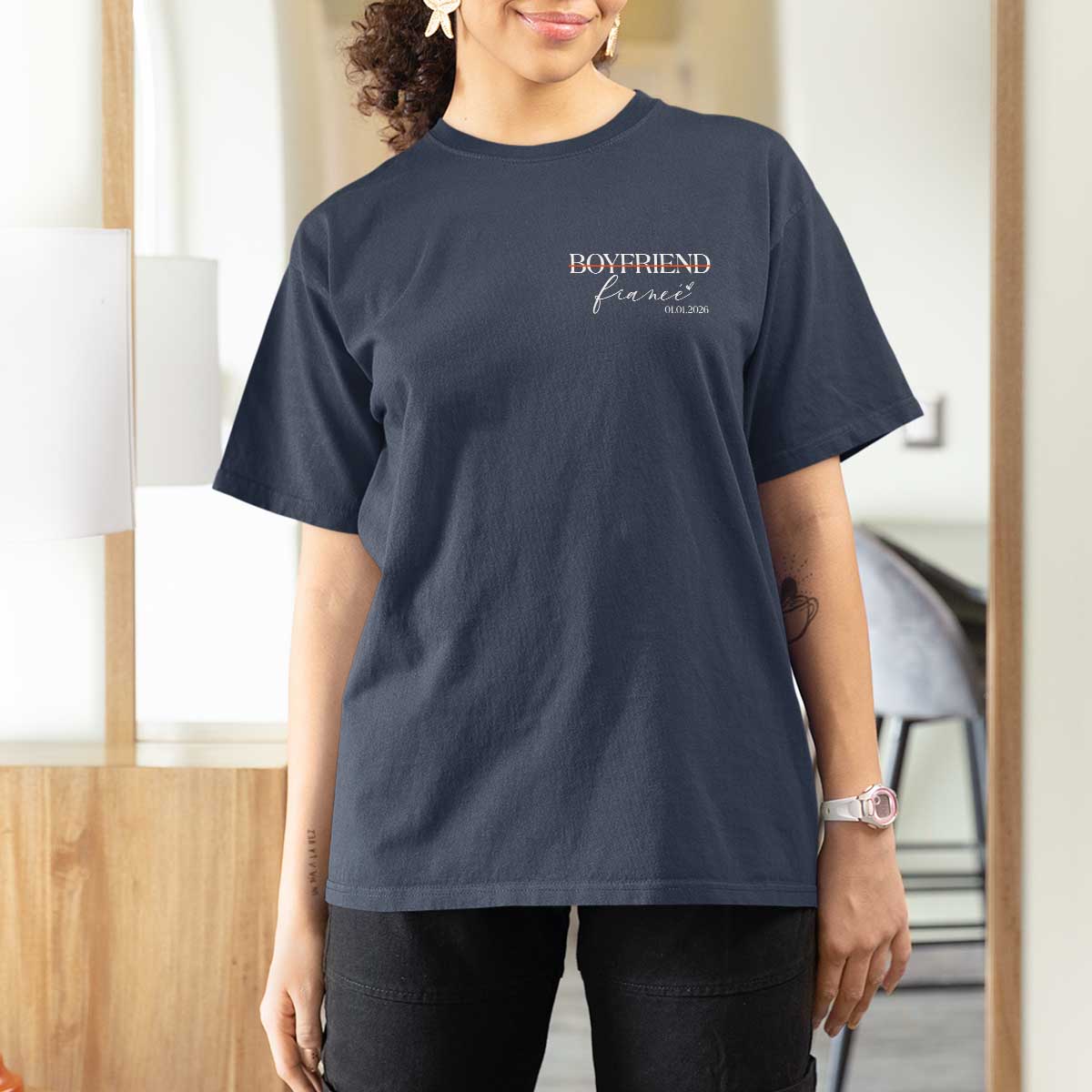 Personalized Fiance T Shirt For Women Custom Date Boyfriend Engagement Gifts Future Mr and Mrs