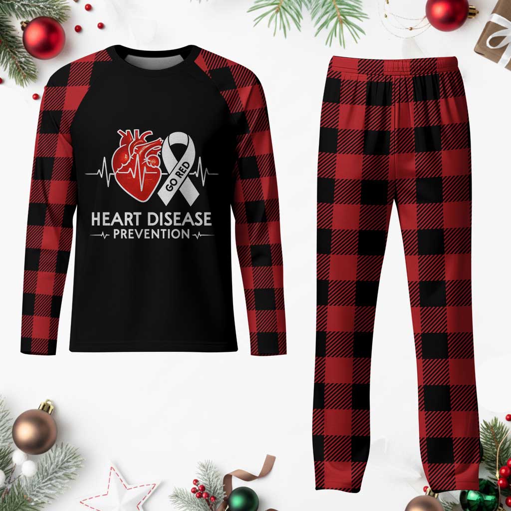 Go Red Heart Disease Prevention Plaid Pajama Set Heartbeat CHD Wear Red February Month