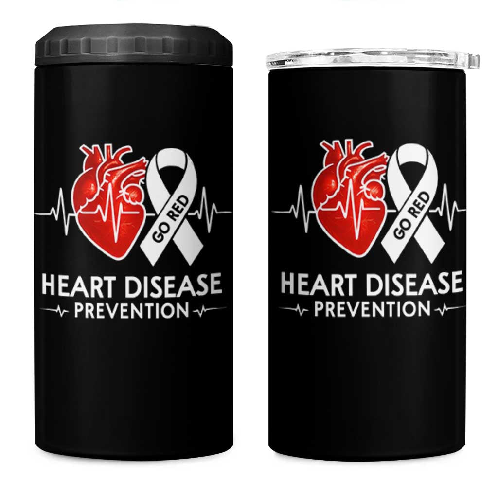 Go Red Heart Disease Prevention 4 in 1 Can Cooler Tumbler Heartbeat CHD Wear Red February Month