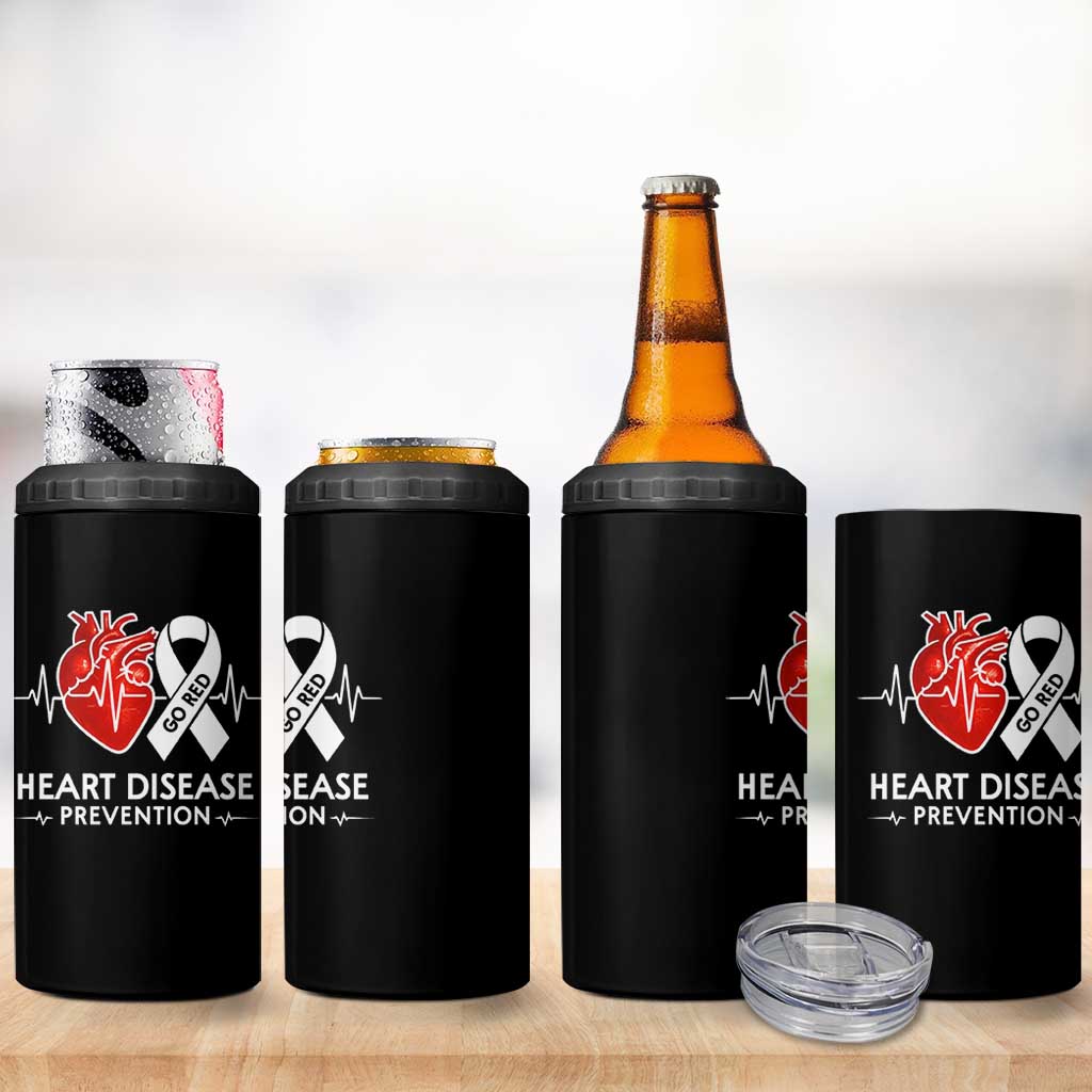 Go Red Heart Disease Prevention 4 in 1 Can Cooler Tumbler Heartbeat CHD Wear Red February Month