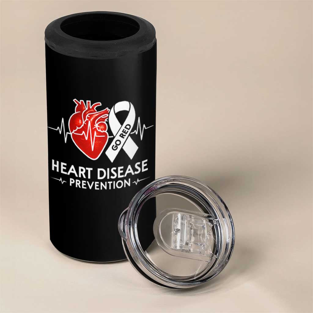 Go Red Heart Disease Prevention 4 in 1 Can Cooler Tumbler Heartbeat CHD Wear Red February Month