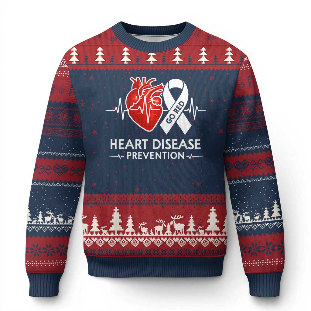 Go Red Heart Disease Prevention Ugly Christmas Sweater Heartbeat CHD Wear Red February Month