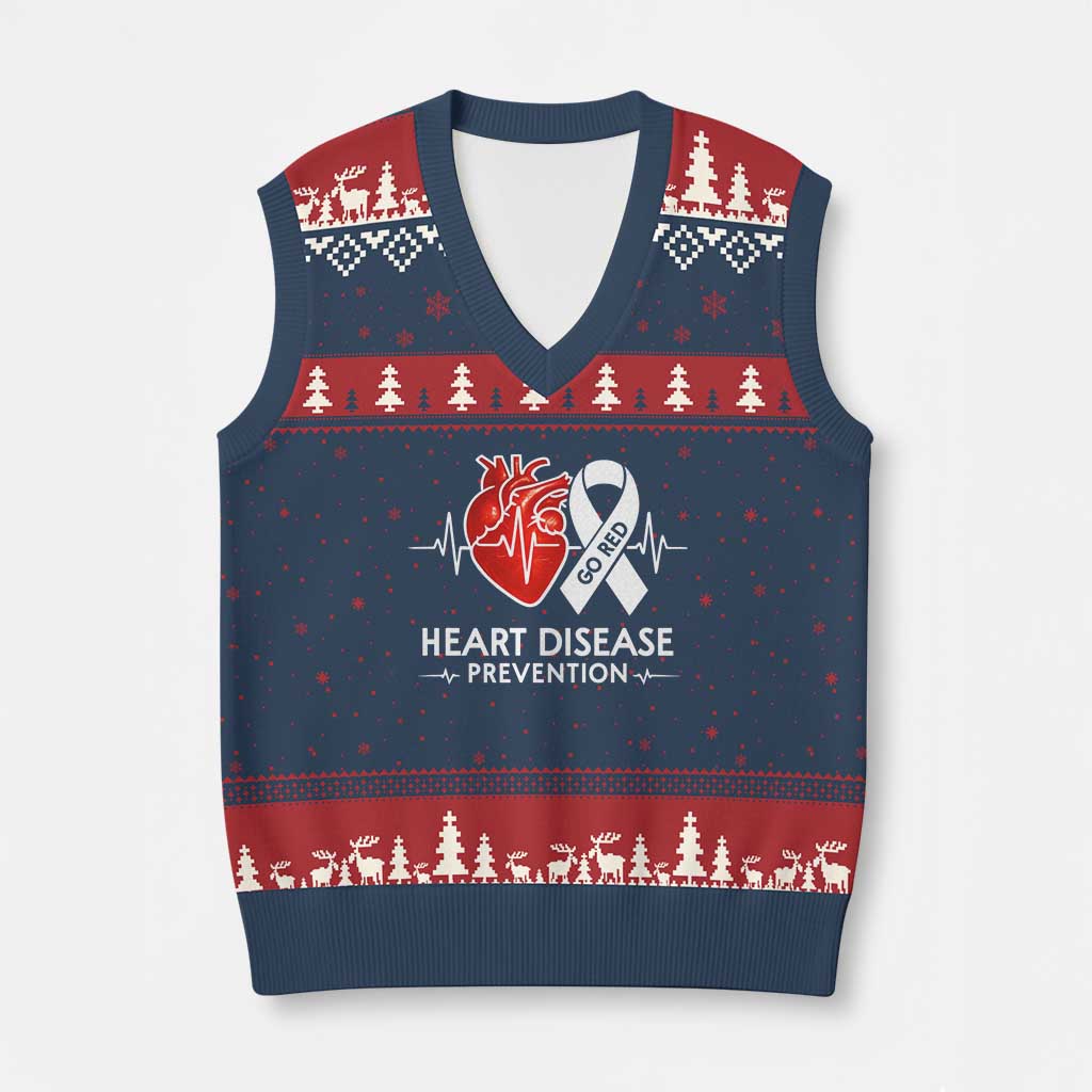 Go Red Heart Disease Prevention V-Neck Knit Sweater Vest Heartbeat CHD Wear Red February Month