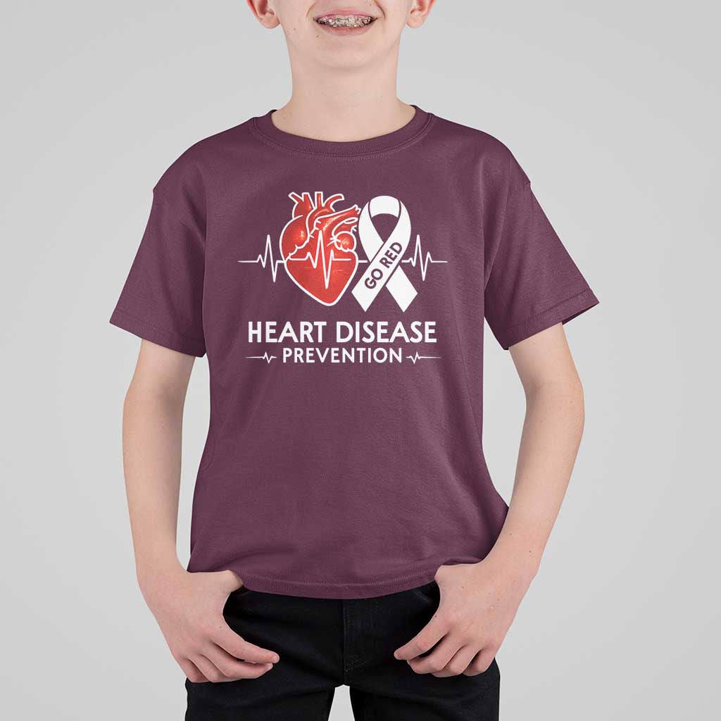 Go Red Heart Disease Prevention T Shirt For Kid Heartbeat CHD Wear Red February Month
