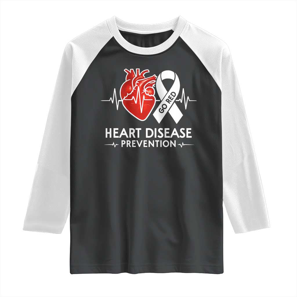 Go Red Heart Disease Prevention Raglan Shirt Heartbeat CHD Wear Red February Month