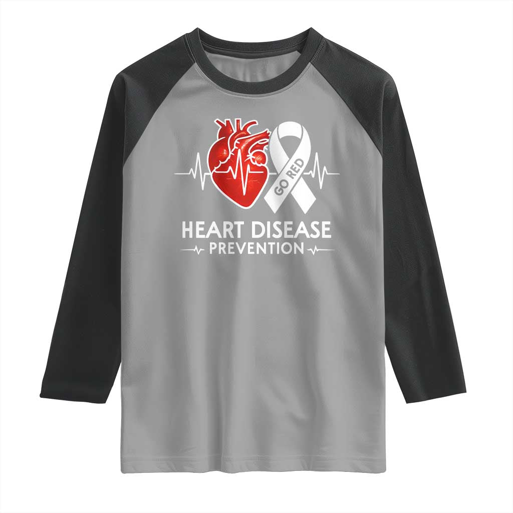 Go Red Heart Disease Prevention Raglan Shirt Heartbeat CHD Wear Red February Month