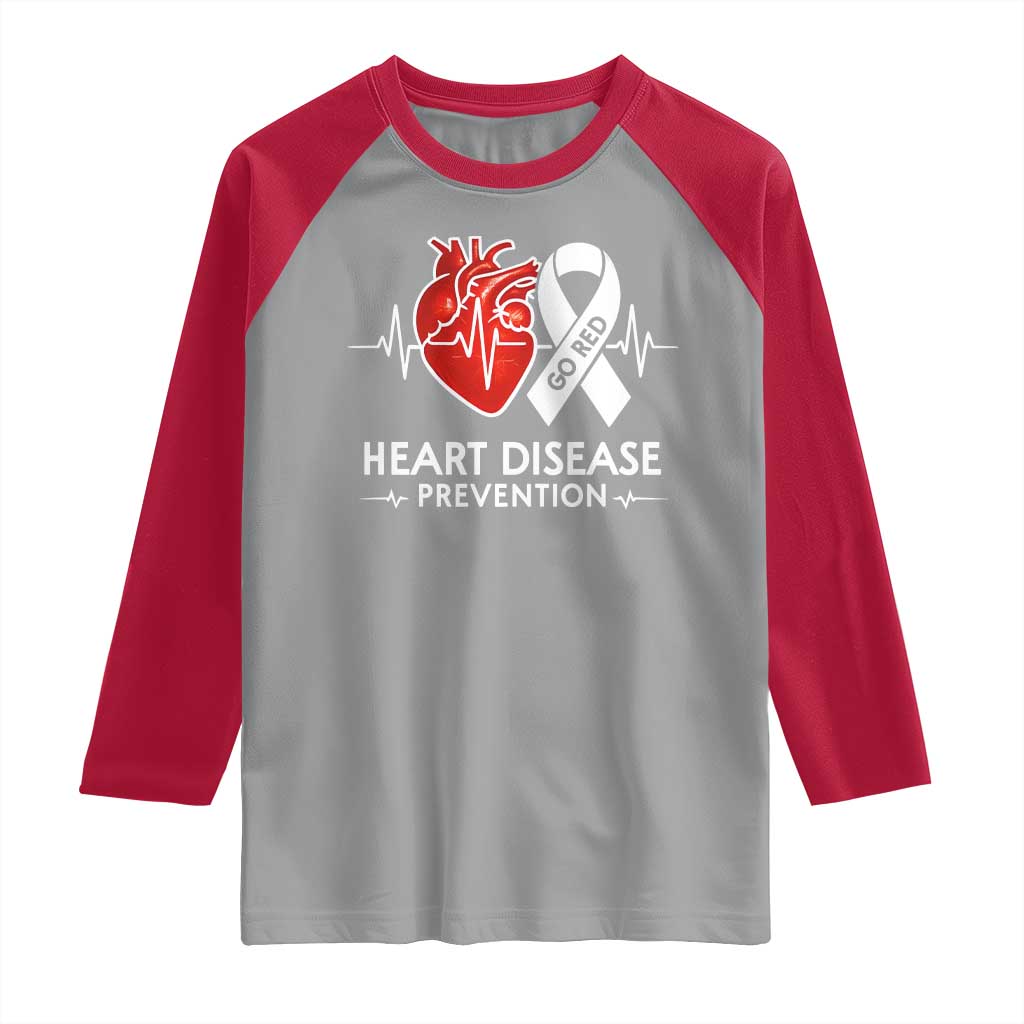 Go Red Heart Disease Prevention Raglan Shirt Heartbeat CHD Wear Red February Month