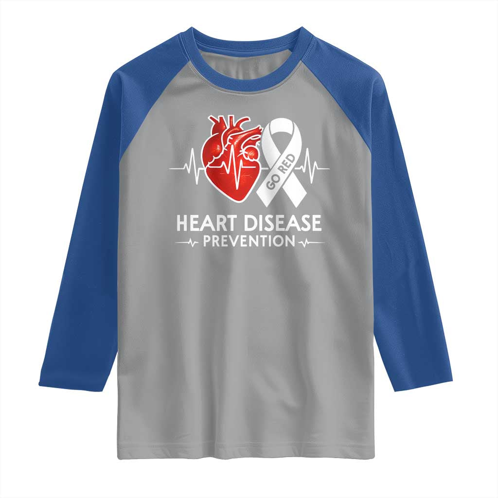 Go Red Heart Disease Prevention Raglan Shirt Heartbeat CHD Wear Red February Month