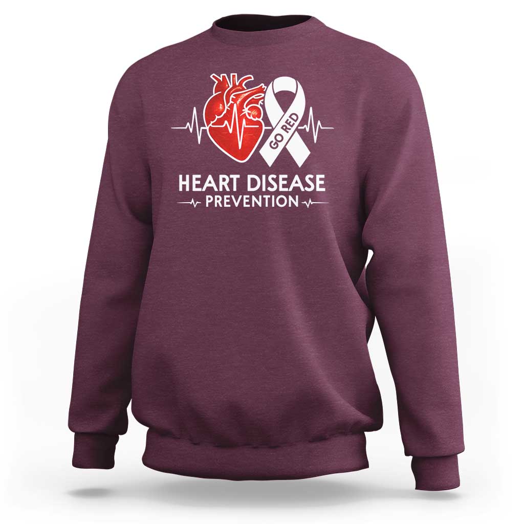 Go Red Heart Disease Prevention Sweatshirt Heartbeat CHD Wear Red February Month