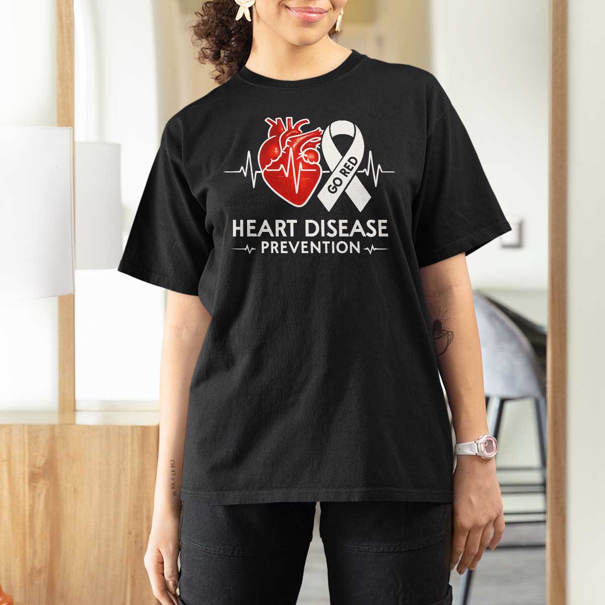 Go Red Heart Disease Prevention T Shirt For Women Heartbeat CHD Wear Red February Month