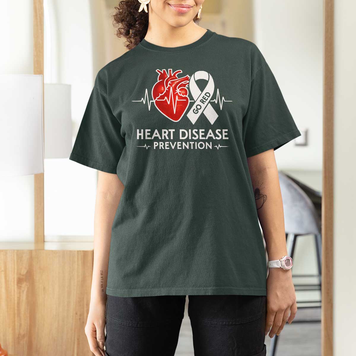 Go Red Heart Disease Prevention T Shirt For Women Heartbeat CHD Wear Red February Month