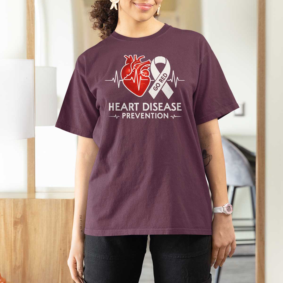 Go Red Heart Disease Prevention T Shirt For Women Heartbeat CHD Wear Red February Month