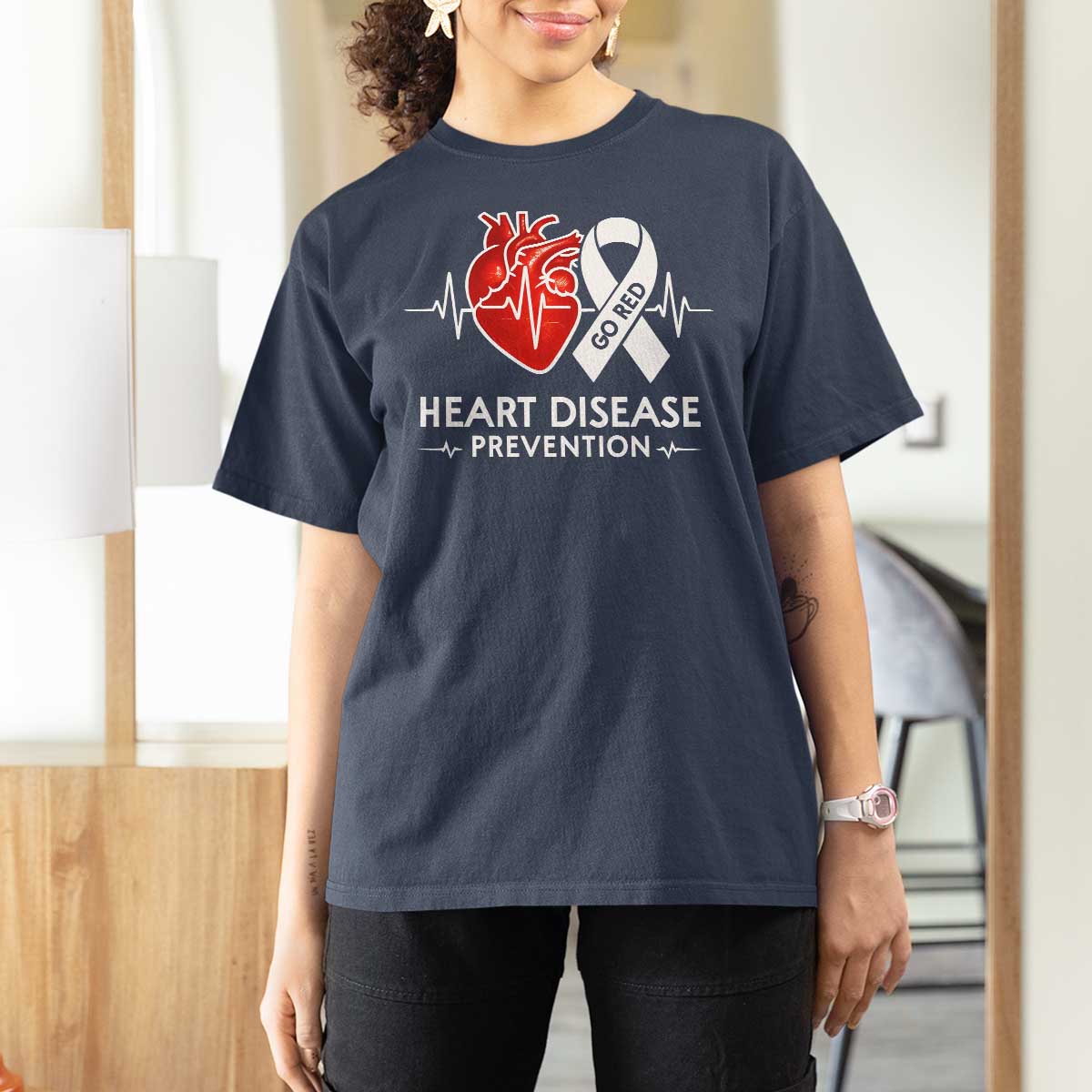 Go Red Heart Disease Prevention T Shirt For Women Heartbeat CHD Wear Red February Month