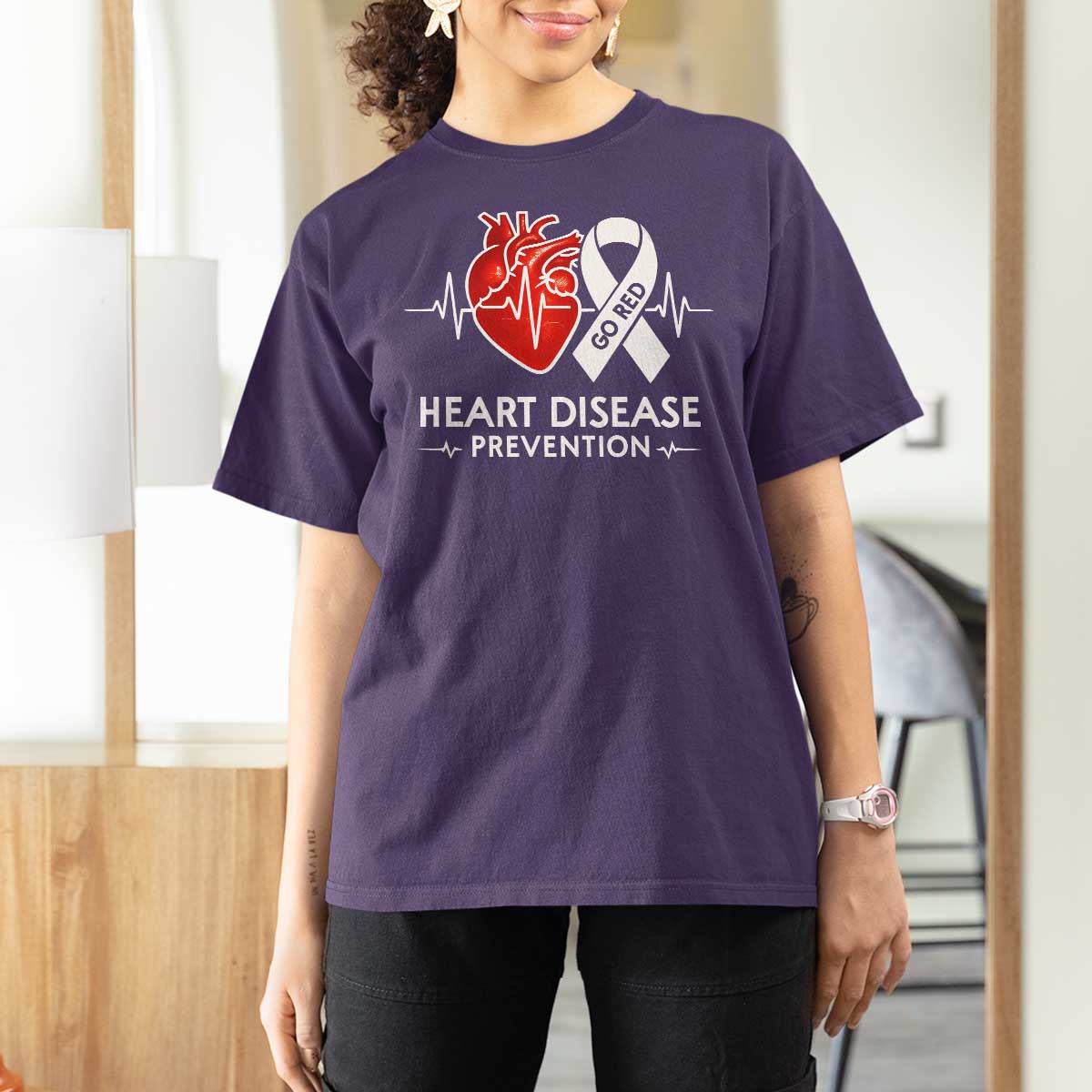 Go Red Heart Disease Prevention T Shirt For Women Heartbeat CHD Wear Red February Month