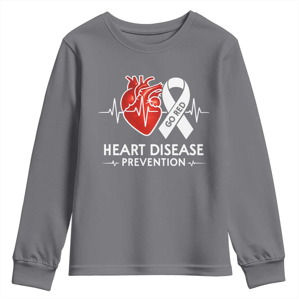 Go Red Heart Disease Prevention Youth Sweatshirt Heartbeat CHD Wear Red February Month