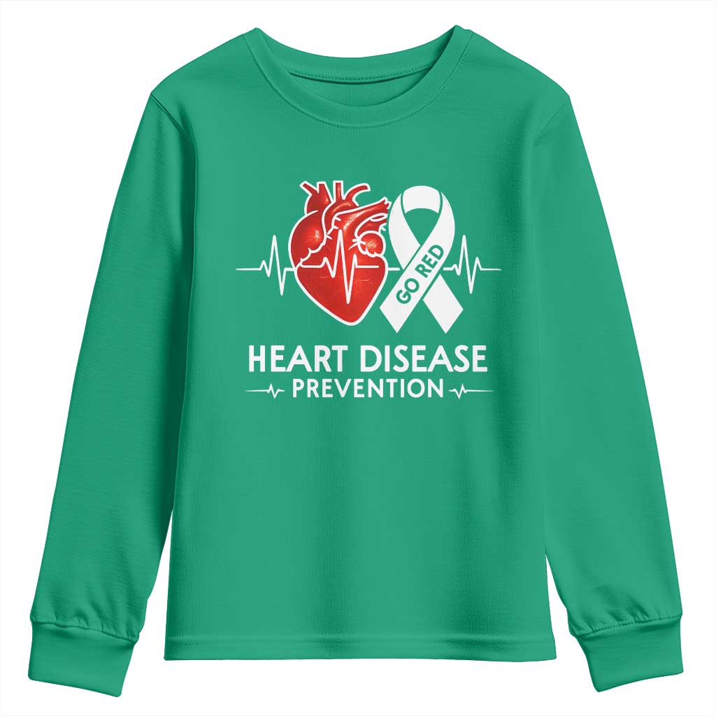 Go Red Heart Disease Prevention Youth Sweatshirt Heartbeat CHD Wear Red February Month