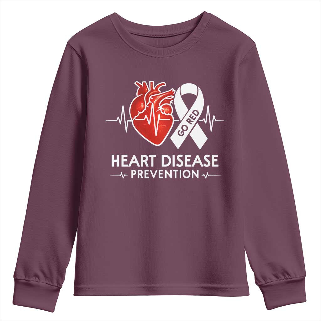 Go Red Heart Disease Prevention Youth Sweatshirt Heartbeat CHD Wear Red February Month