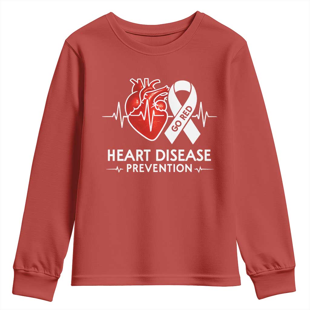 Go Red Heart Disease Prevention Youth Sweatshirt Heartbeat CHD Wear Red February Month