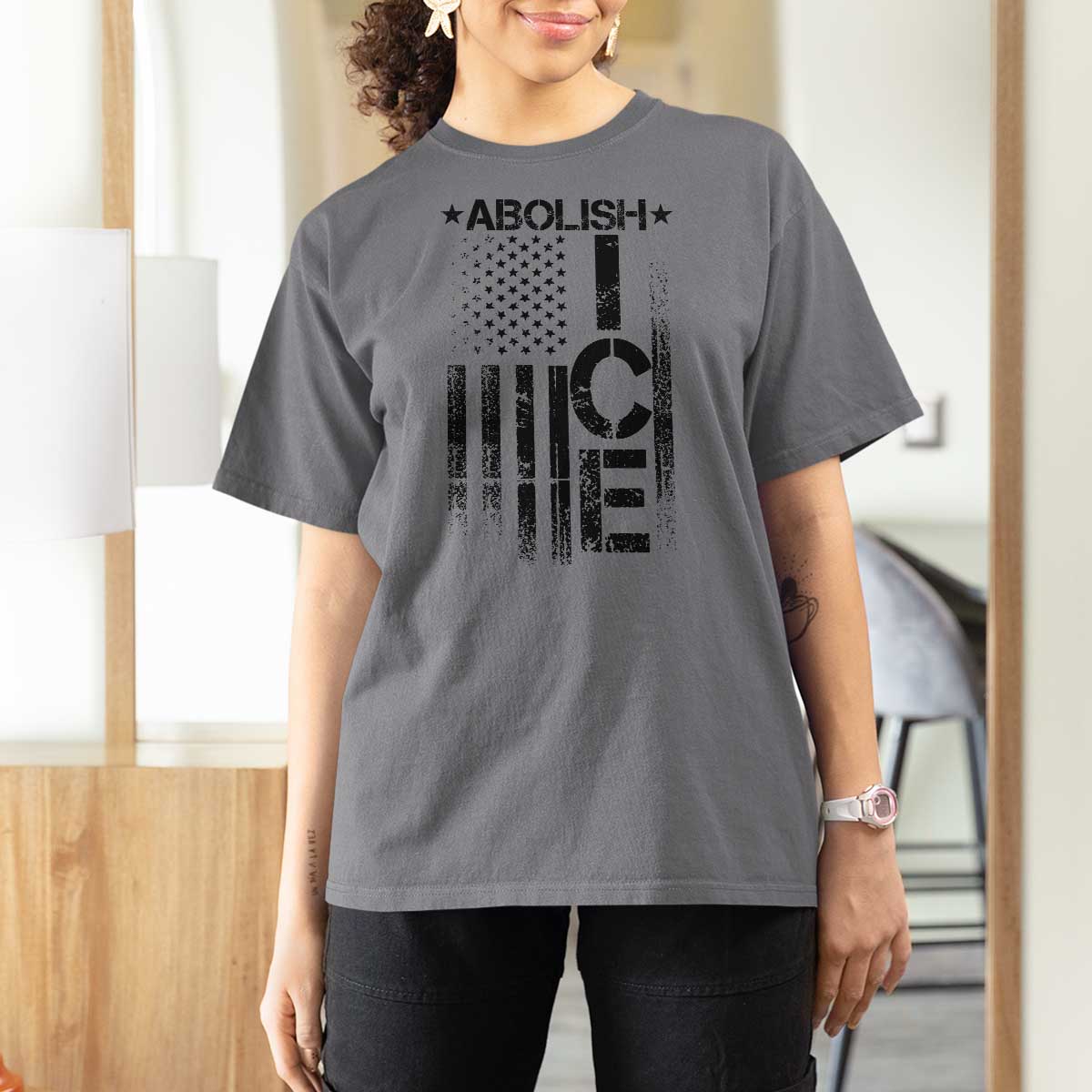 Abolish ICE T Shirt For Women Vintage American Flag