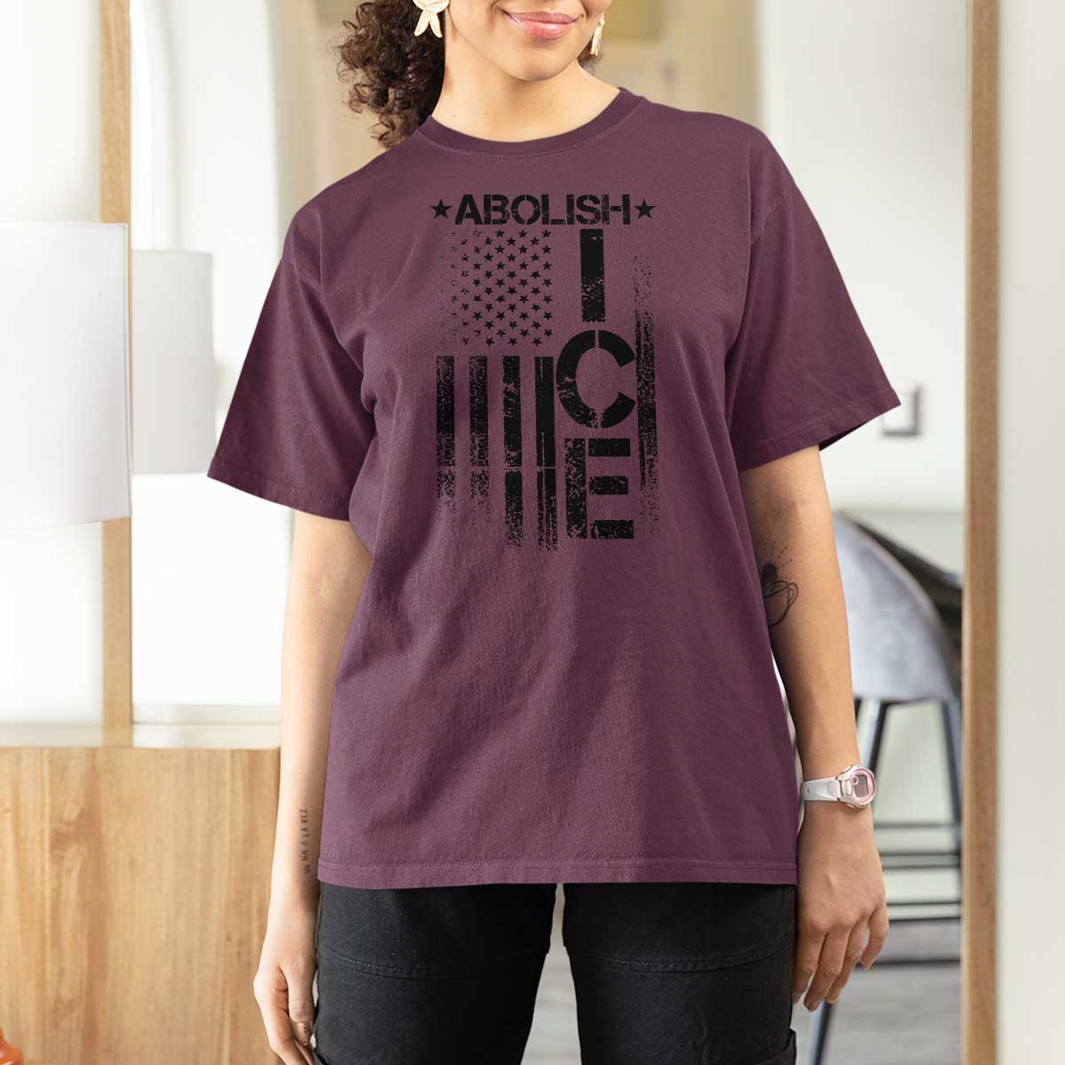 Abolish ICE T Shirt For Women Vintage American Flag