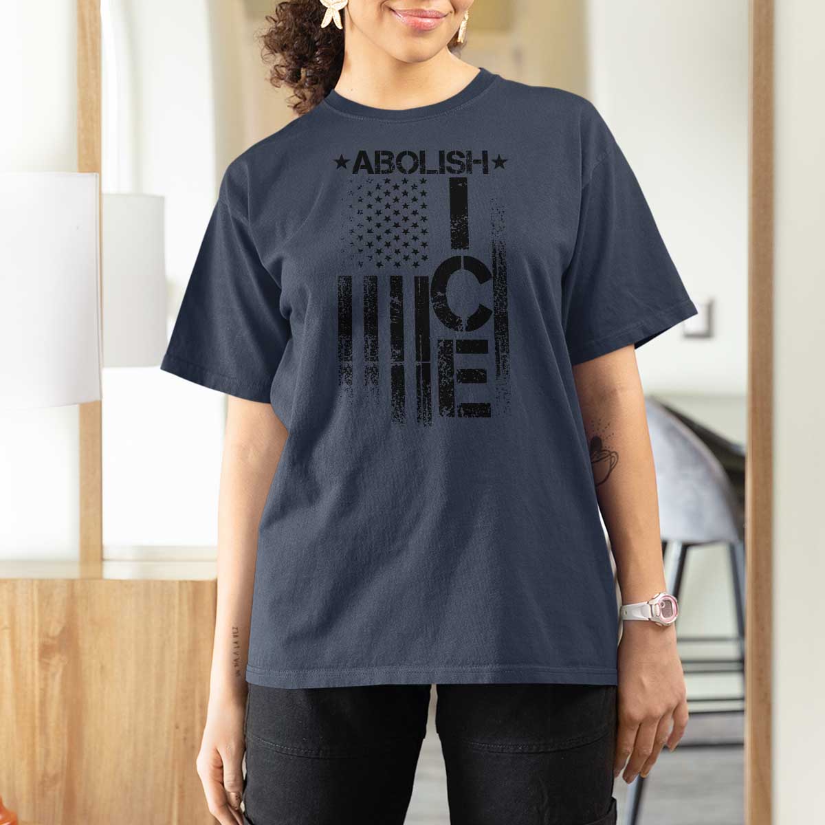 Abolish ICE T Shirt For Women Vintage American Flag