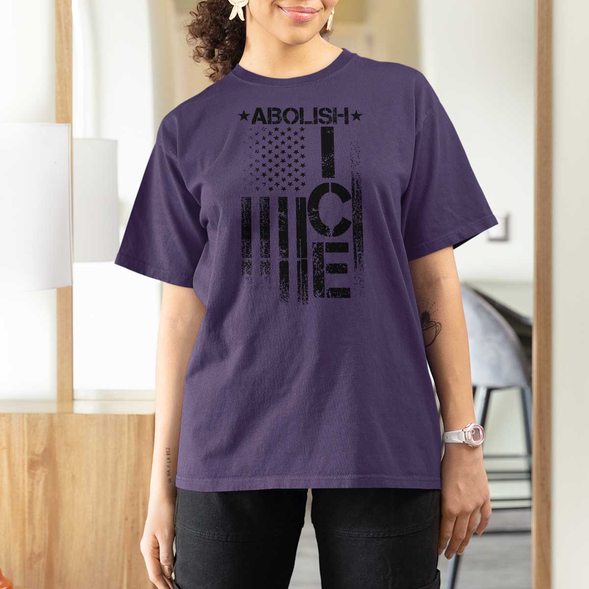 Abolish ICE T Shirt For Women Vintage American Flag