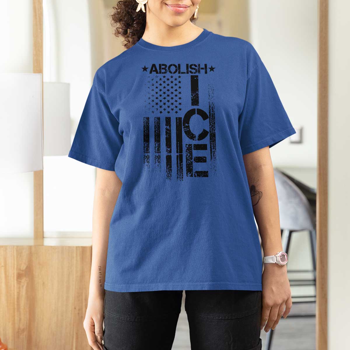 Abolish ICE T Shirt For Women Vintage American Flag