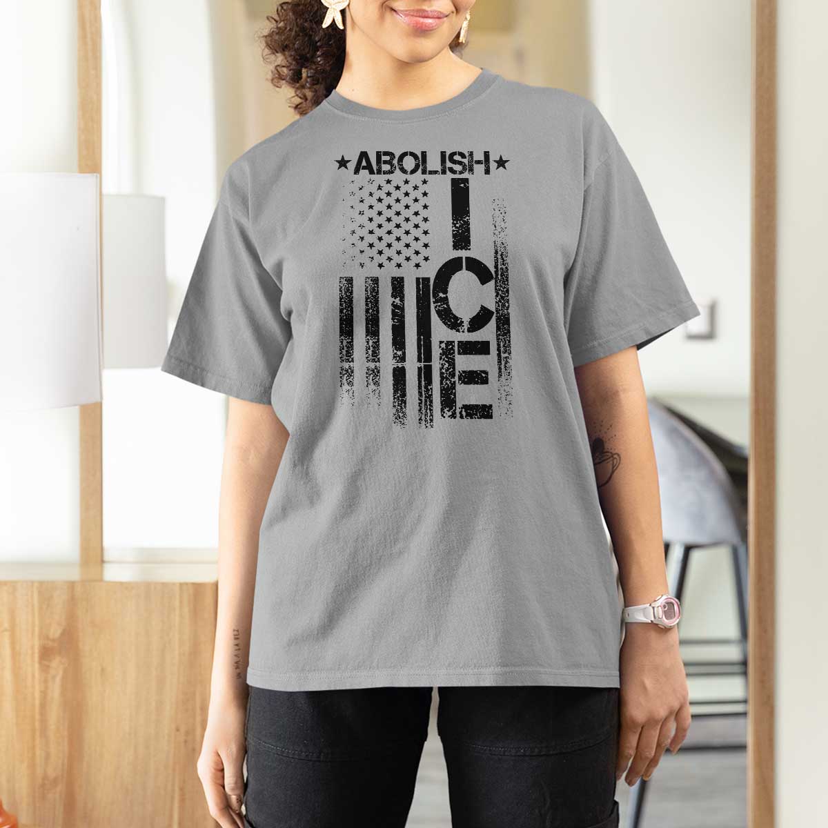 Abolish ICE T Shirt For Women Vintage American Flag