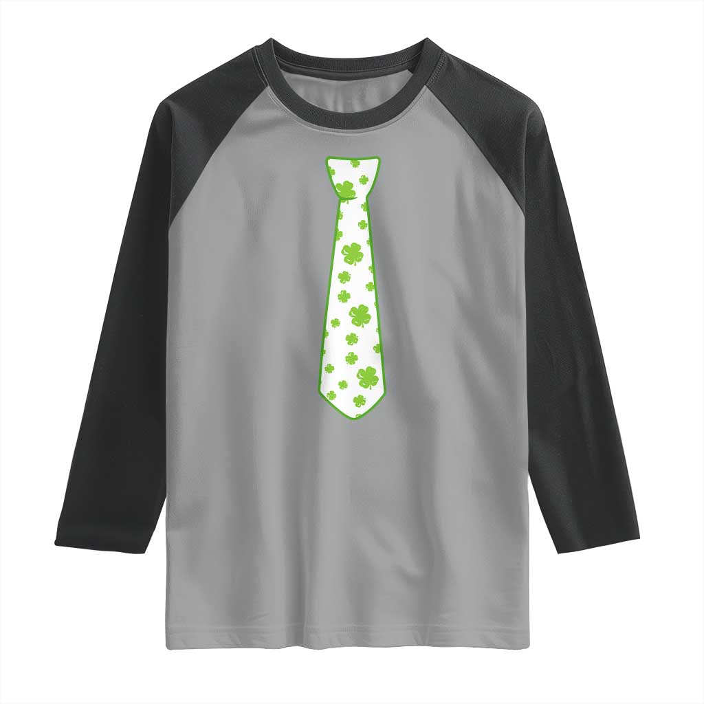 Shamrocks Tie Raglan Shirt Kids St Patricks Day Costume Party Humor