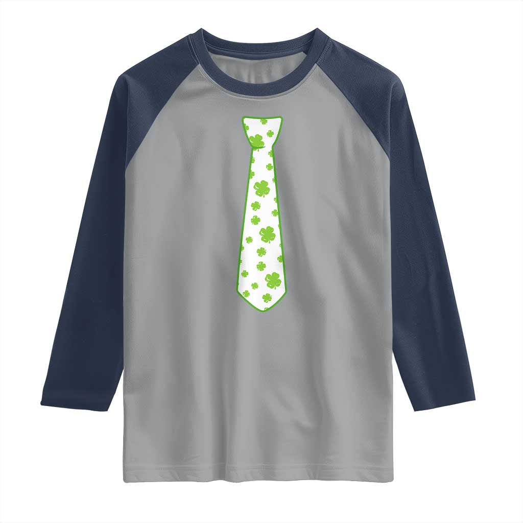 Shamrocks Tie Raglan Shirt Kids St Patricks Day Costume Party Humor