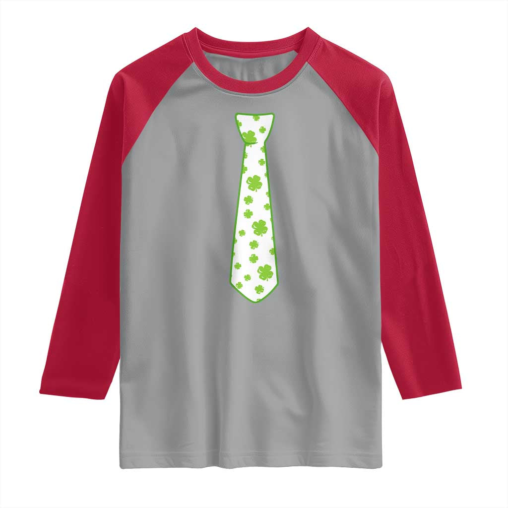 Shamrocks Tie Raglan Shirt Kids St Patricks Day Costume Party Humor