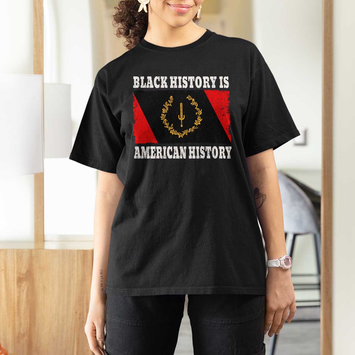 Black History Is American History T Shirt For Women Afro African Black American Heritage Flag