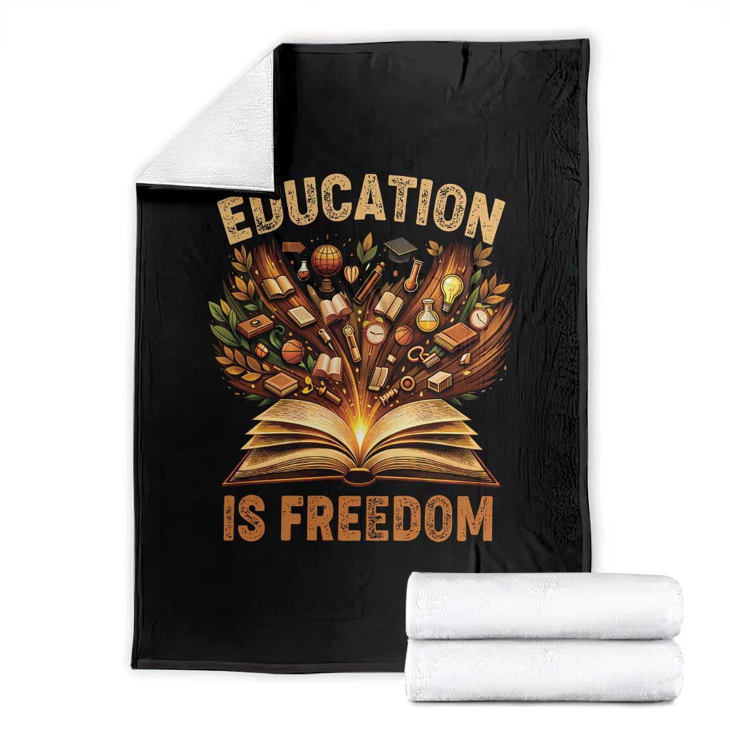 Black History Education Is Freedom Throw Blanket Retro Books Afro African American Heritage