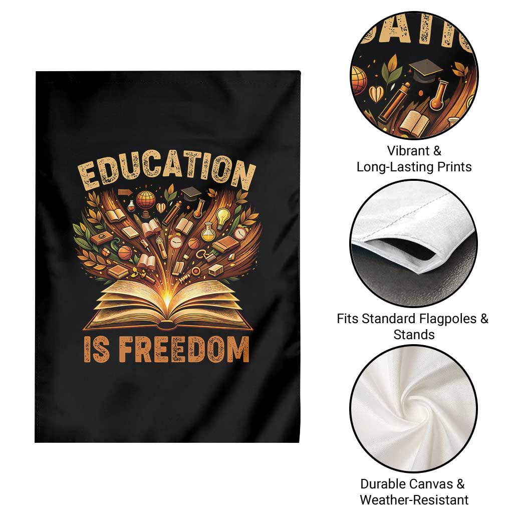 Black History Education Is Freedom Garden Flag Retro Books Afro African American Heritage