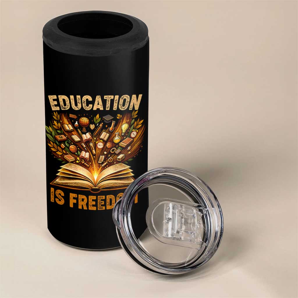 Black History Education Is Freedom 4 in 1 Can Cooler Tumbler Retro Books Afro African American Heritage
