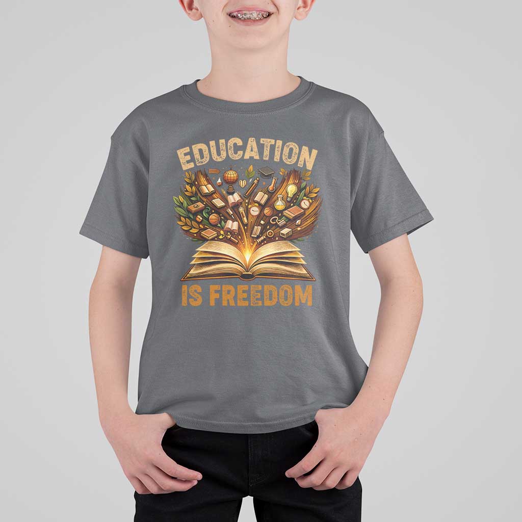 Black History Education Is Freedom T Shirt For Kid Retro Books Afro African American Heritage