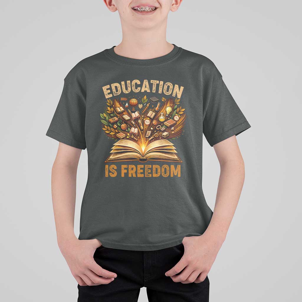 Black History Education Is Freedom T Shirt For Kid Retro Books Afro African American Heritage